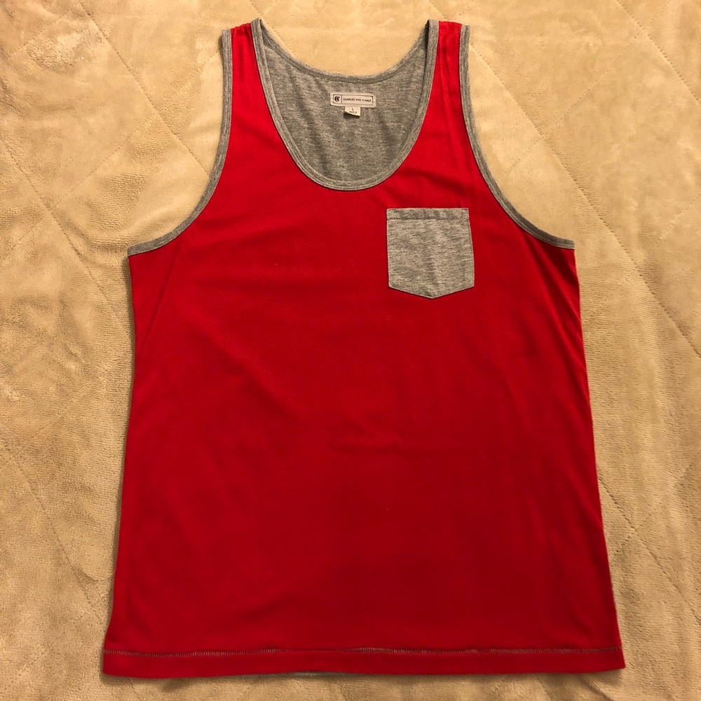 CHARLES AND A HALF TANK TOP - LARGE - RED & GRAY